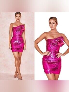House Of CB Fionnula New With Box, Strapless Sequin Mini Dress in Fuchsia Small